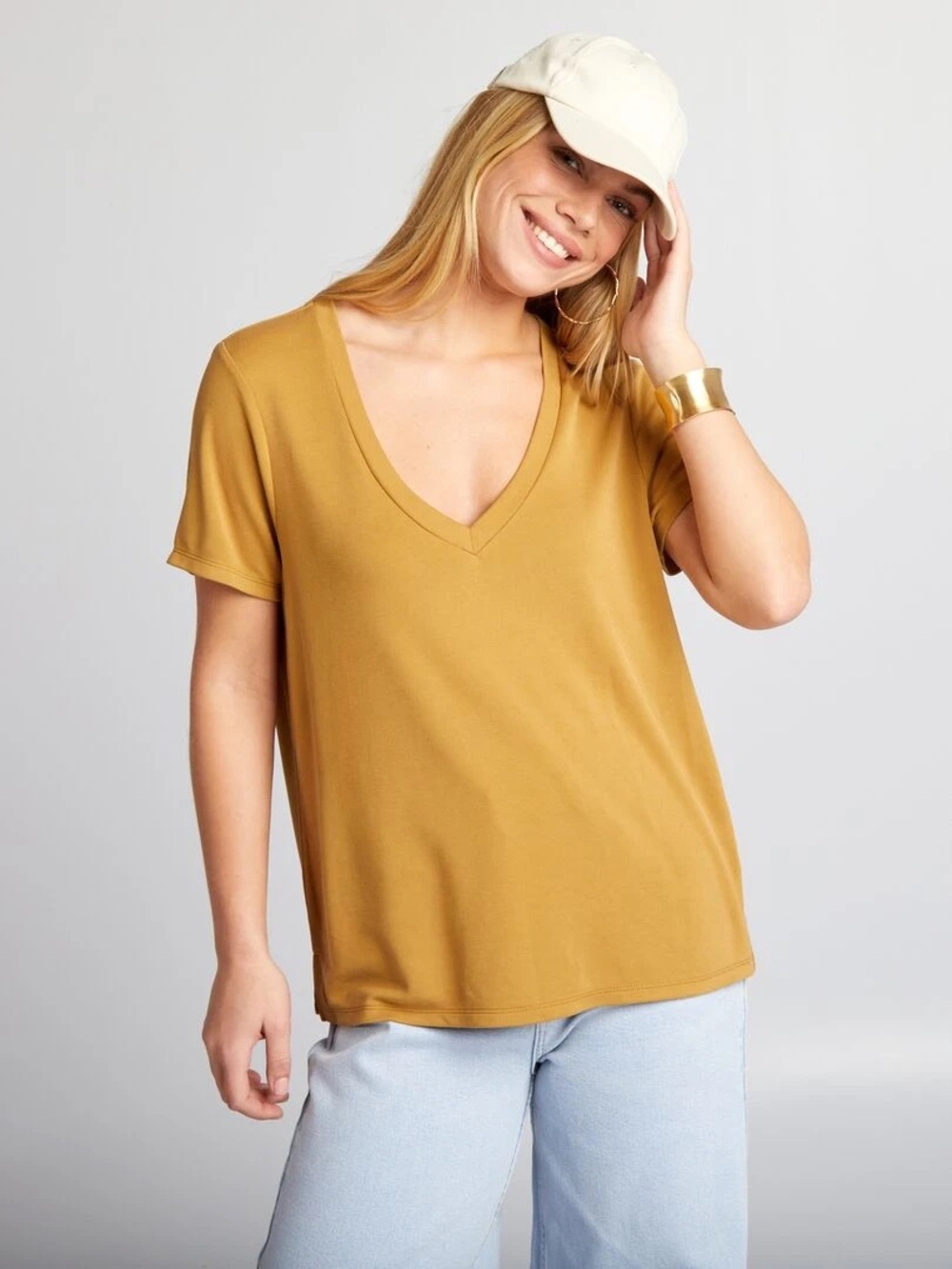 NWT Mango V-Neck T-shirt in Mustard Yellow